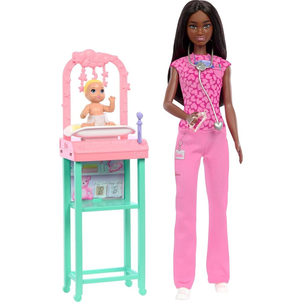Barbie Baby Doctor Doll with Brunette Fashion Doll 1 Baby Doll Furniture NWT - Picture 3 of 7